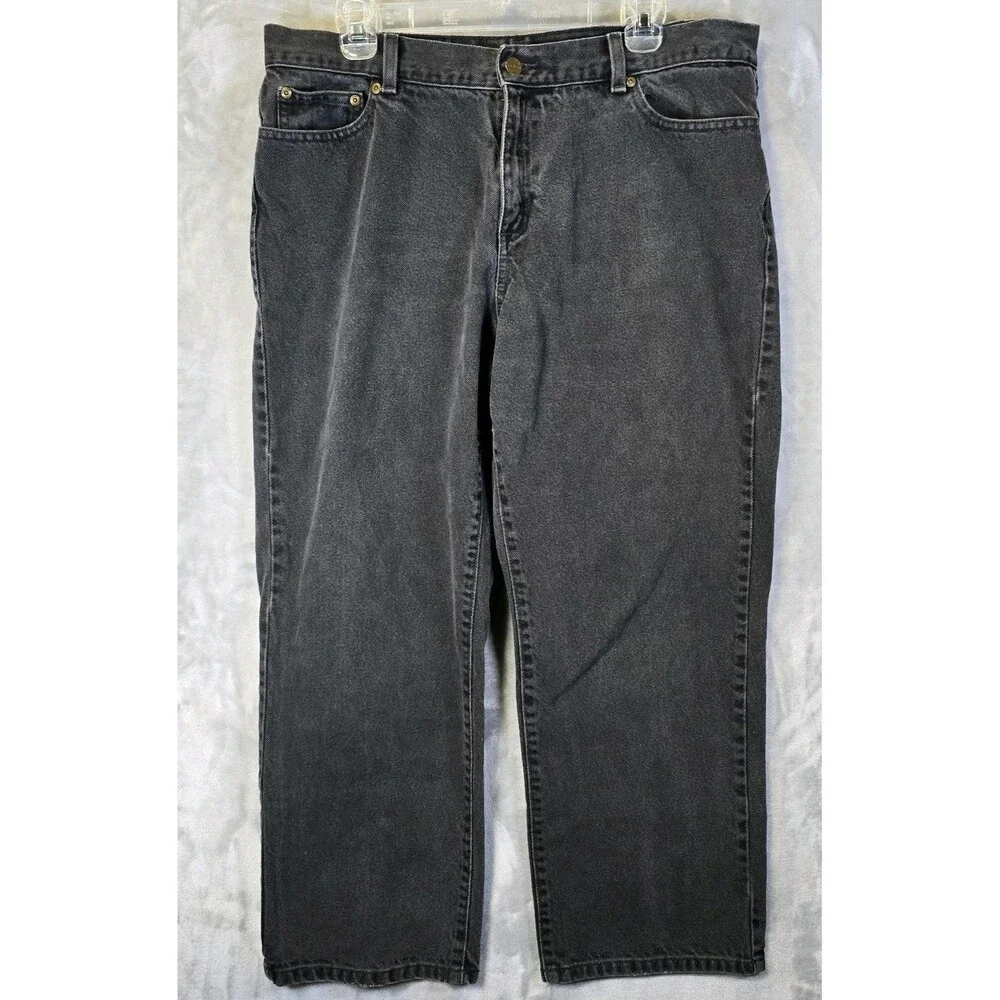 LL Bean Jeans Classic Womens 18 Petite Charcoal Black Denim Mom Cowgirl Y2K - Picture 1 of 10